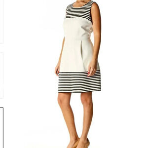 Madewell fit & flare dress. Cream and navy. Striped. Sleeveless. Size XS